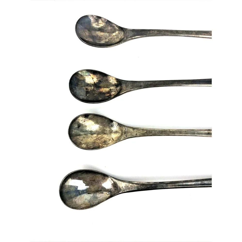 Vintage Japan Silver Plate 18-8 Spoon Set 4 Spoons Stainless Steel Oval End 7.5